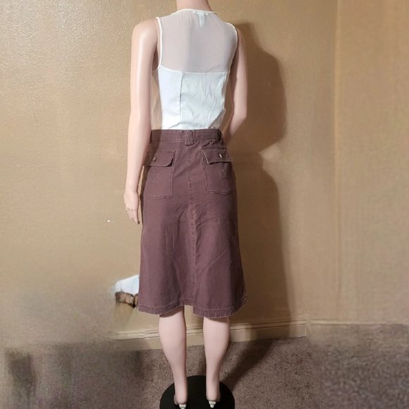 Traad Denim high waist women's brown cotton high knee length skirt size S - Picture 3 of 4